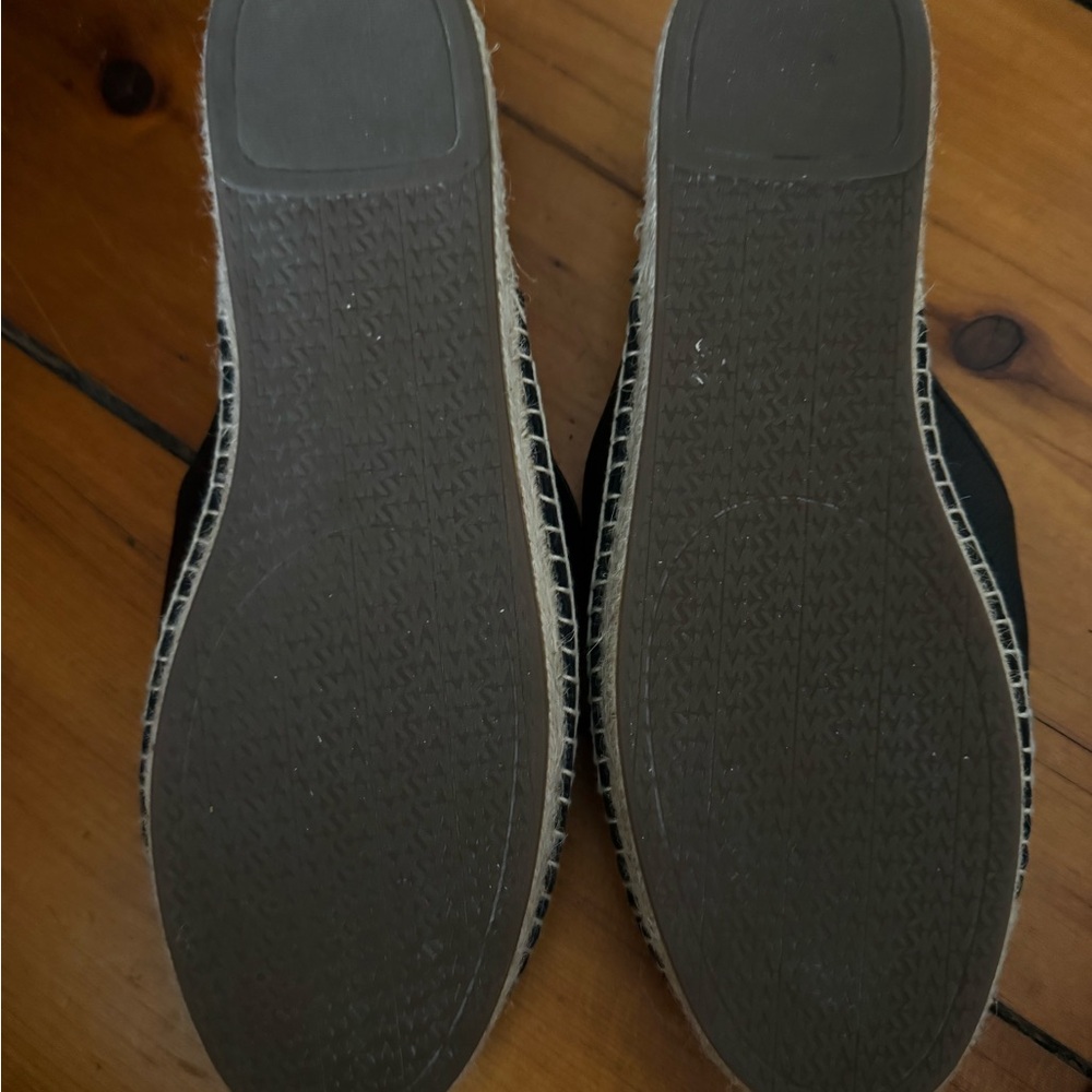 Michael Kors Black Leather Slip-On Espadrille Slides with Gold MK Accent - Picture 3 of 8